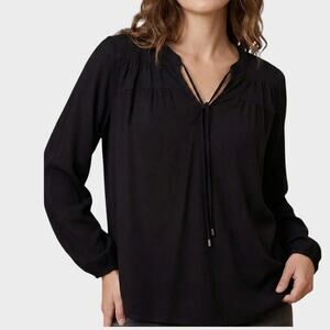 Gentle Fawn Small Black Top Polyester Rayon Spandex Long Sleeve Tie Neck